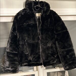 NWT- Madden Girl Black and Gold Label Jacket Faux Fur